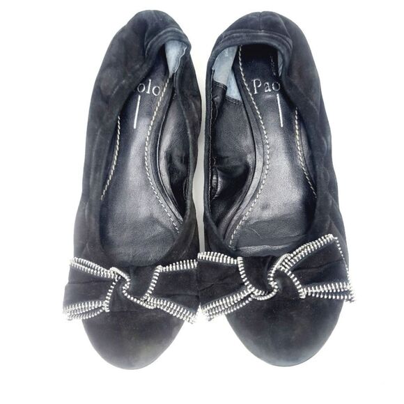 Linea Paolo Black Silver Zipper Edgy Suede Ballet Flat size 7 - Picture 1 of 14
